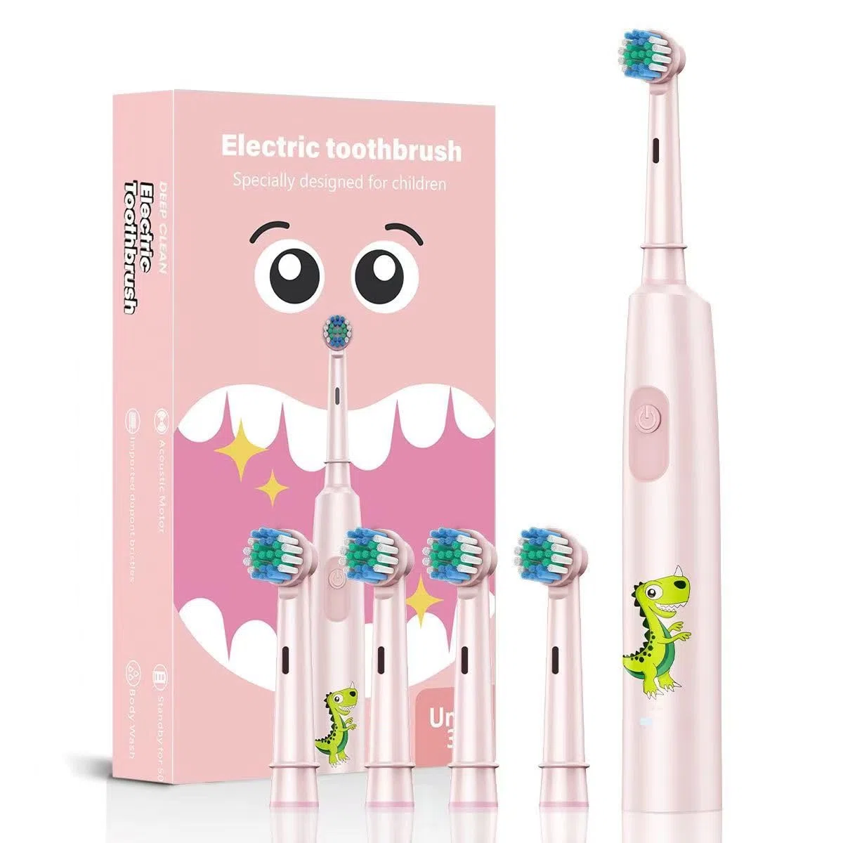 Brosses à dents électriques pour enfants de 3-6-8-12-18 ans, rechargeables et rotatives Brosse à dents électrique pour bébés de 3 à 5 ans avec minuterie, 4 têtes de brosse à poils souples (rose)